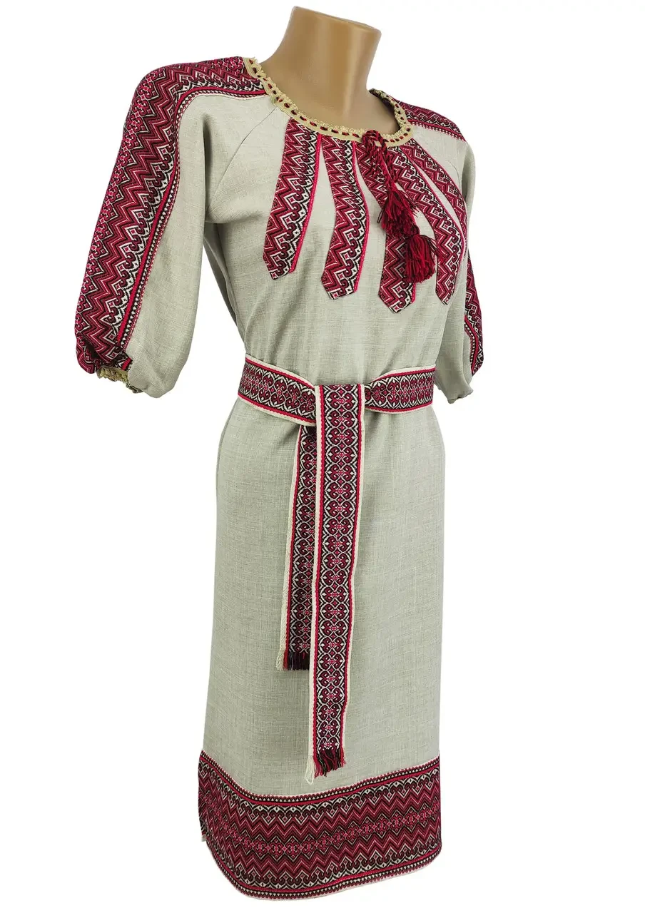 Льняное Платье вышиванка для девочки бежевое р.146 - 164 - фото 2 - id-p2088282531