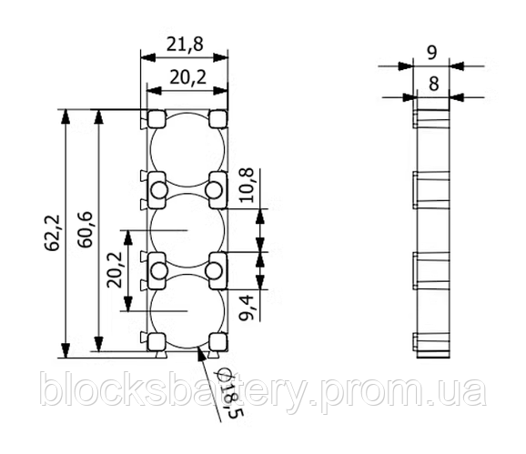 Холдер для 18650 Li-ion аккумуляторов 1*3 соты для сборки (ID ...