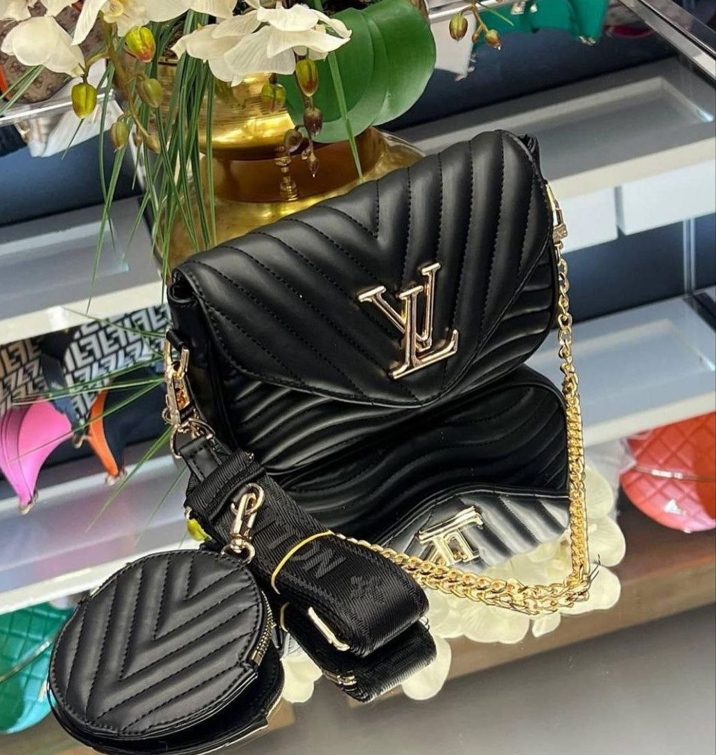 Жіноча сумка Louis Vuitton, 2 в 1, тканинний ремінь, гаманець,чорна, 20*16,5 см, 931284-3, фото 1