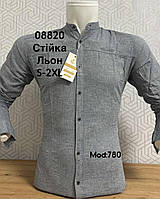 Льняная рубашка с длинным рукавом CLIENTO, стойка mod 780