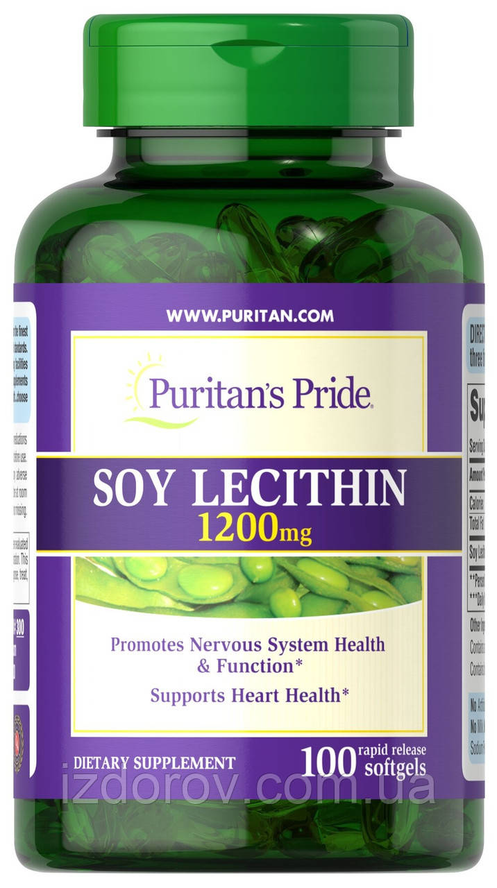 Соєвий лецитин 1200 мг Puritan's Pride Soy Lecitine 100 желатинових капсул