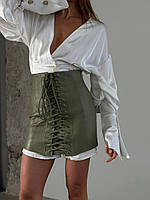 Женская мини юбка Любовь со шнуровкой экокожа Yvf10