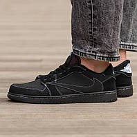 Мужские кроссовки Nike Air Jordan 1 Low x Travis Scott демисезонные весна-осень Black Phantom. Живое фото