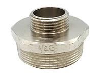 Ниппель редукционный 1" x 1/2" НН латунный резьбовой фитинг для водопроводных труб V&G