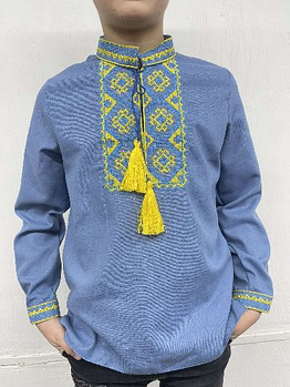 Сорочка для хлопчика "Француз" Льон Блакитний (вишивка - Жовтий)