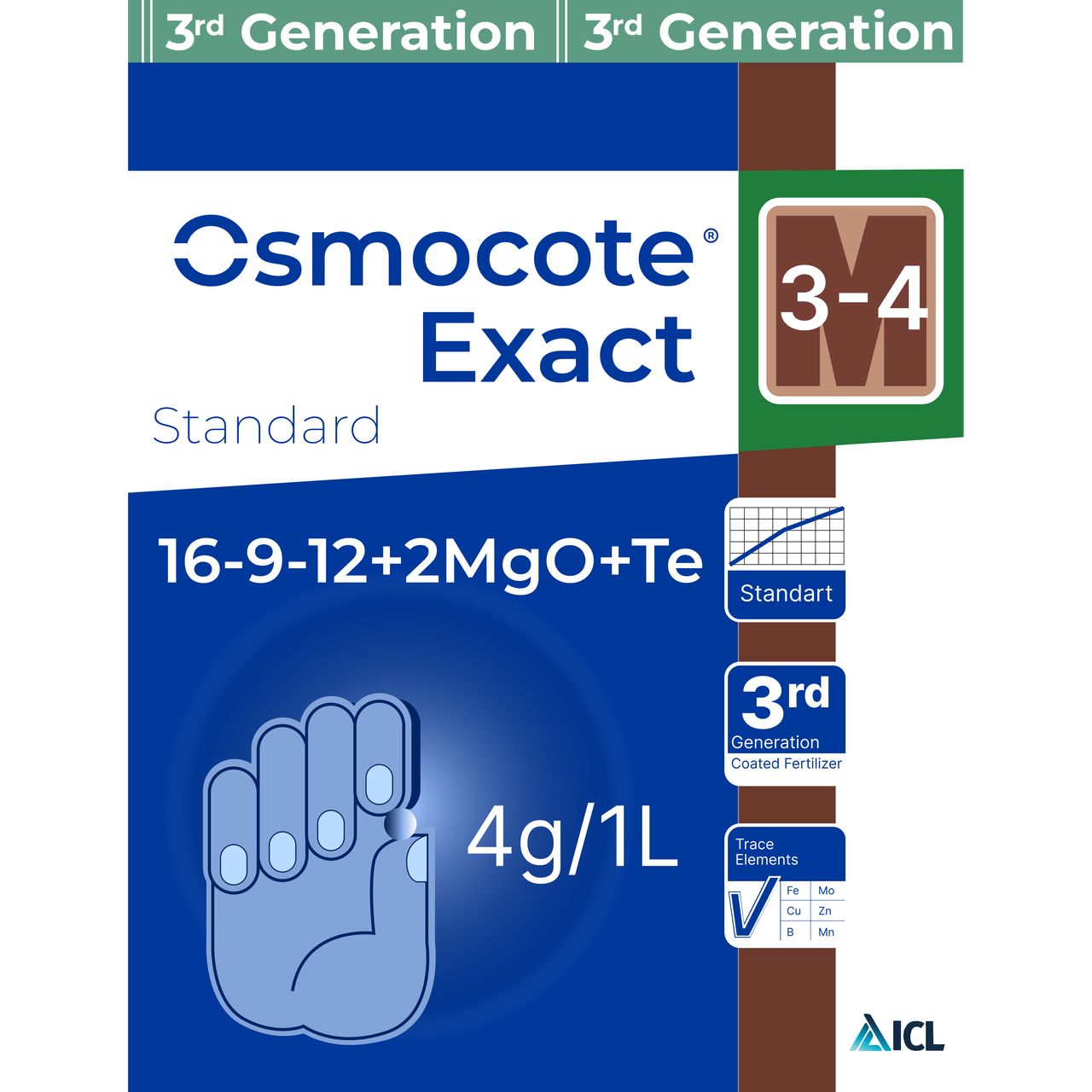 Добриво пролонгованої дії Осмокот Osmocote Exact Standard (16-9-12+2MgO+Te) 3-4 міс. 200 г