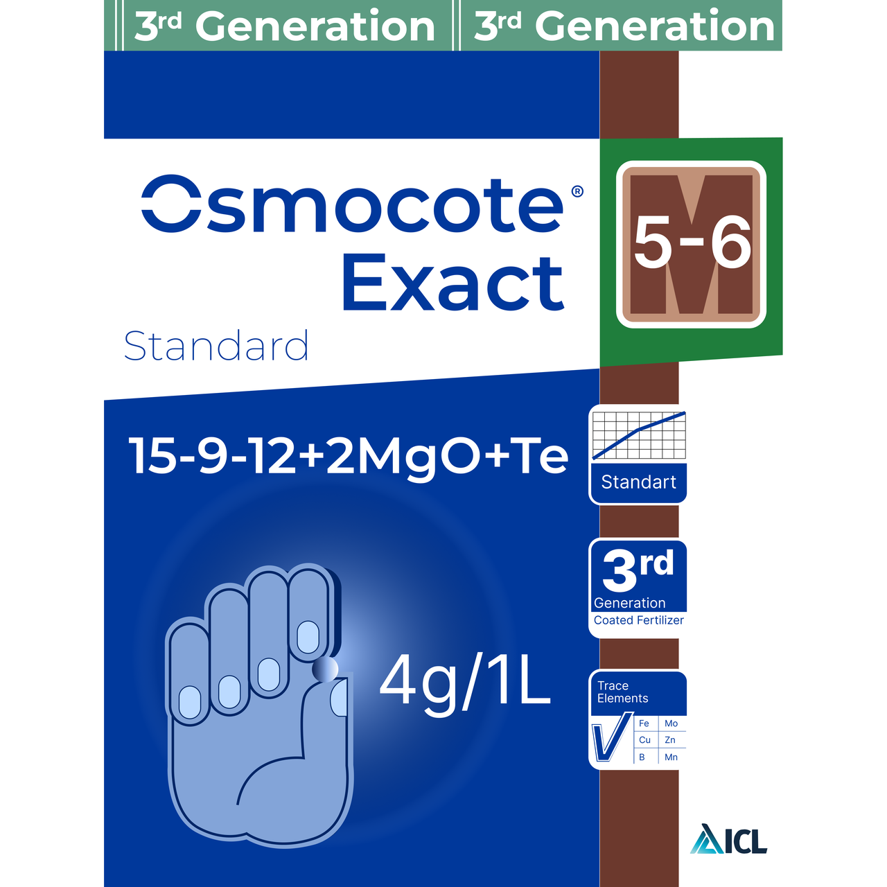 Добриво пролонгованої дії Осмокот Osmocote Exact Standard (15-9-12+2MgO+Te) 5-6 міс. 500 г