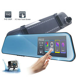 Автомобільний відеореєстратор-дзеркало 1031, LCD 4.3 ", TOUCH SCREEN, ULTRA SLIM, 2 камери, 1080P Full HD