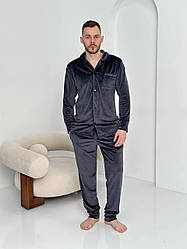 Домашній костюм Піжама чоловіча ВЕЛЮР ПЛЮШ сорочка і штани ГРАФІТ