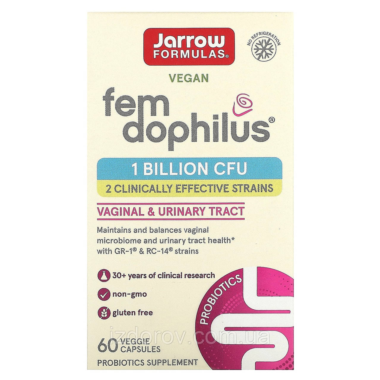 Jarrow Formulas, Fem Dophilus, Пробіотики для жінок, 60 рослинних капсул