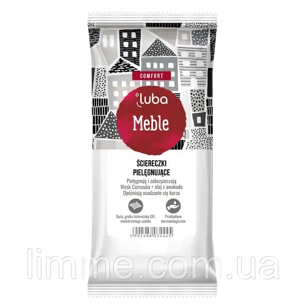 Вологі серветки Luba Comfort Meble Care 32 шт -для догляду за дерев'яними меблями з воском та олією авокадо