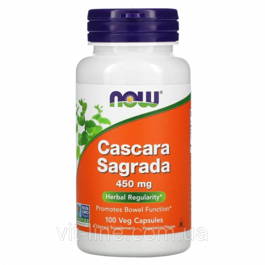 NOW Food Cascara Sagrada Каскара 450 мг 100 веганських капсул