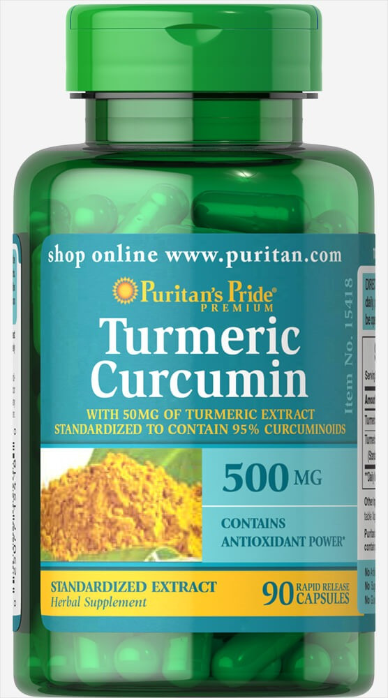 Куркумін 500 мг Puritan's Pride Turmeric Curcumin протизасновний екстрат куркуми 90 капсул