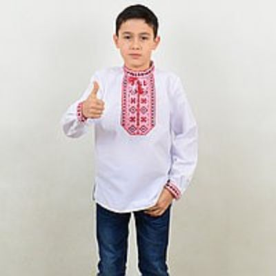 Сорочка для хлопчика "Віталік" Поплін Білий (вишивка - Червоний)