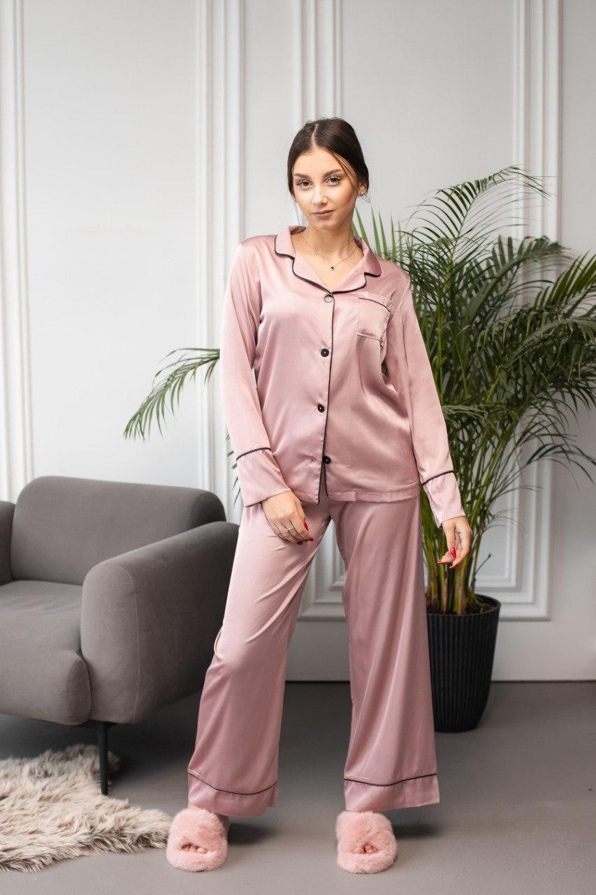 Домашній Коплектіз шовку армані Жіноча піжама сорочка і штани BRAND ПУДРА, фото 1