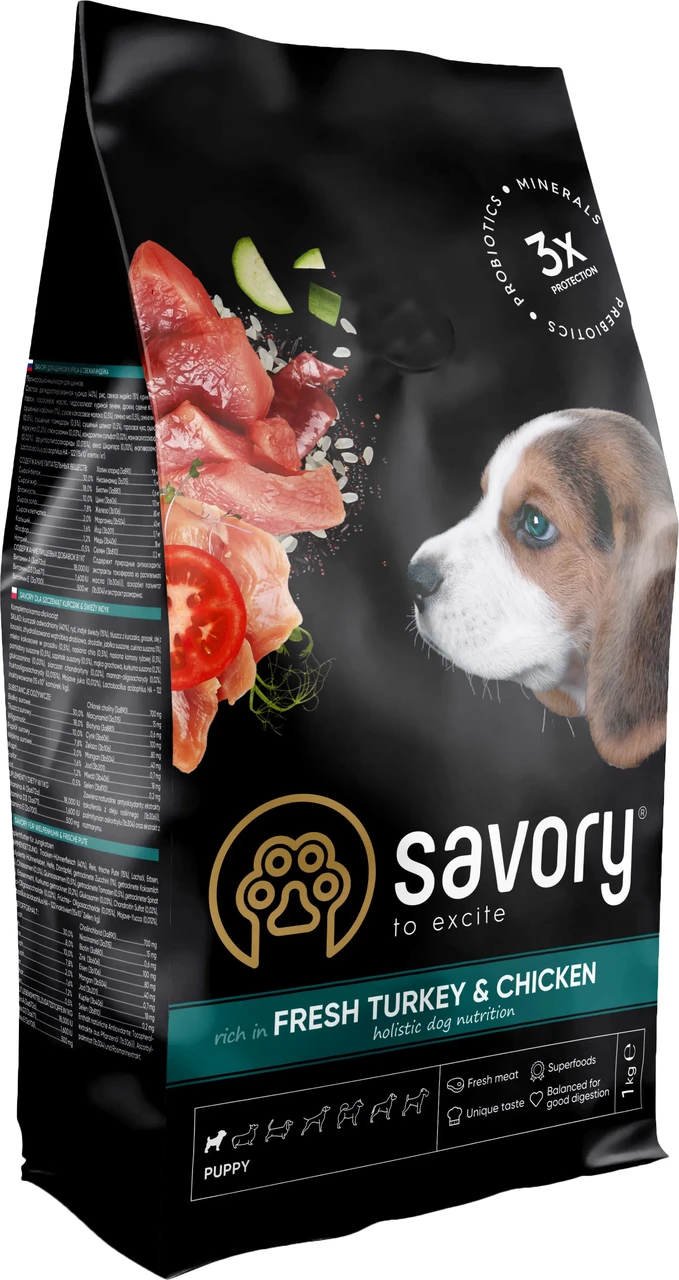 Сухой корм для щенков Savory Puppy Fresh Turkey & Chicken 3 кг - фото 1 - id-p2088345439