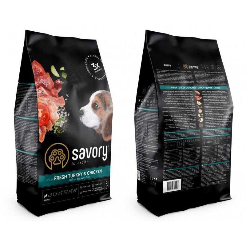 Сухой корм для щенков Savory Puppy Fresh Turkey & Chicken 3 кг - фото 2 - id-p2088345439