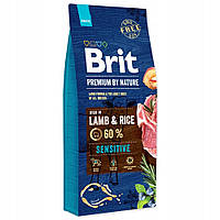 Сухой корм для взрослых собак всех пород Brit Premium By Nature Adult Sensitive Lamb&Rice 15 кг