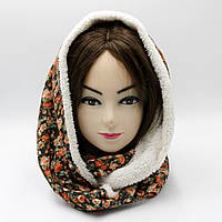 Жіночий/чоловічий хомут чорний з квітами, м'який шарф-снуд молодіжний зимовий/осінній, теплий шарф з хутром