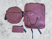 Рюкзак для ноутбука до 15.6" дюймов 3 в 1 (рюкзак + сумка + клатч) с USB Бордовый