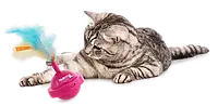Интерактивная игрушка для кошек мячик-спиннинг с перьями крутящимся, AFP 2144, 15 x 7 x 7 см