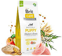 Сухой корм для щенков и молодых собак всех пород Brit Care Dog Sustainable Puppy курица насекомые 12 кг