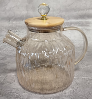 Заварочный стеклянный чайник с бамбуковой кришкой "Yantar" | 1,5л
