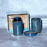 Набор аксессуаров для ванной комнаты 3в1 (диспенсер, мыльница, стакан) из керамики