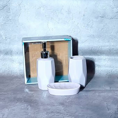 Набір аксесуарів для ванної кімнати 3в1 (дозатор, мильниця, склянка для зубних щіток) із кераміки білий