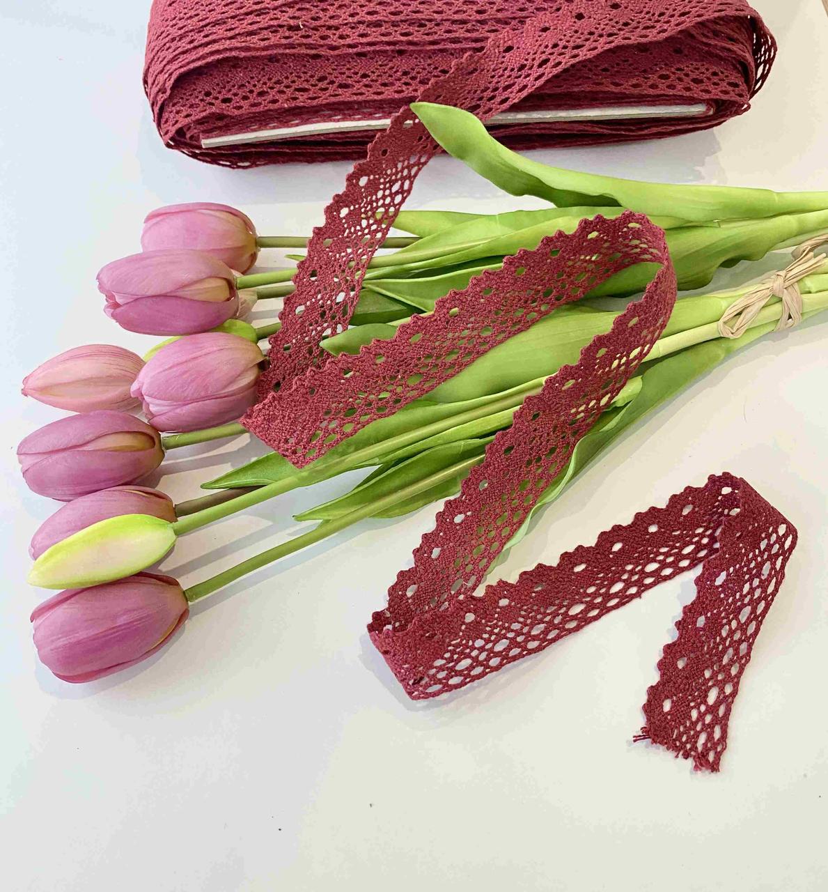 Мереживо 2,0 см бордове натуральне бавовняне., фото 1