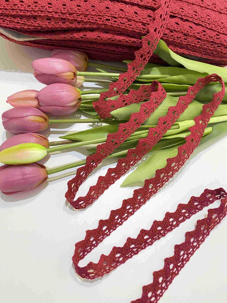 Мереживо 1,5 см бордове натуральне бавовняне., фото 1