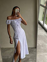 Летнее Платье рукав на резинке и затяжка на груди Цвет белый, черный Ткань софт Размеры 42-44, 44-46