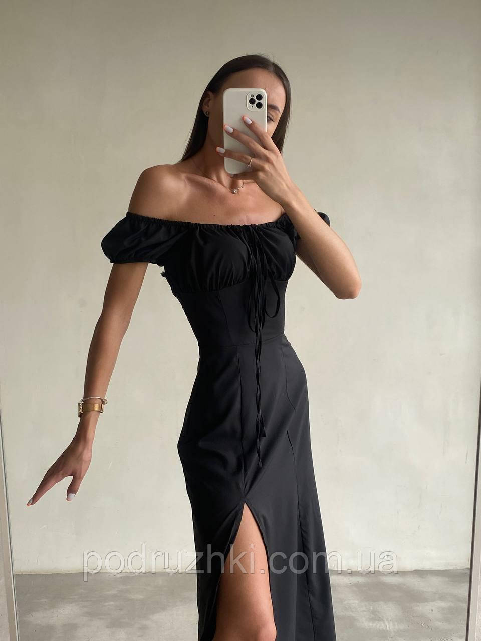 Літня Сукня рукав на гумці та затяжка на грудях Колір білий, чорний Тканина софт Розміри 42-44, 44-46, фото 1