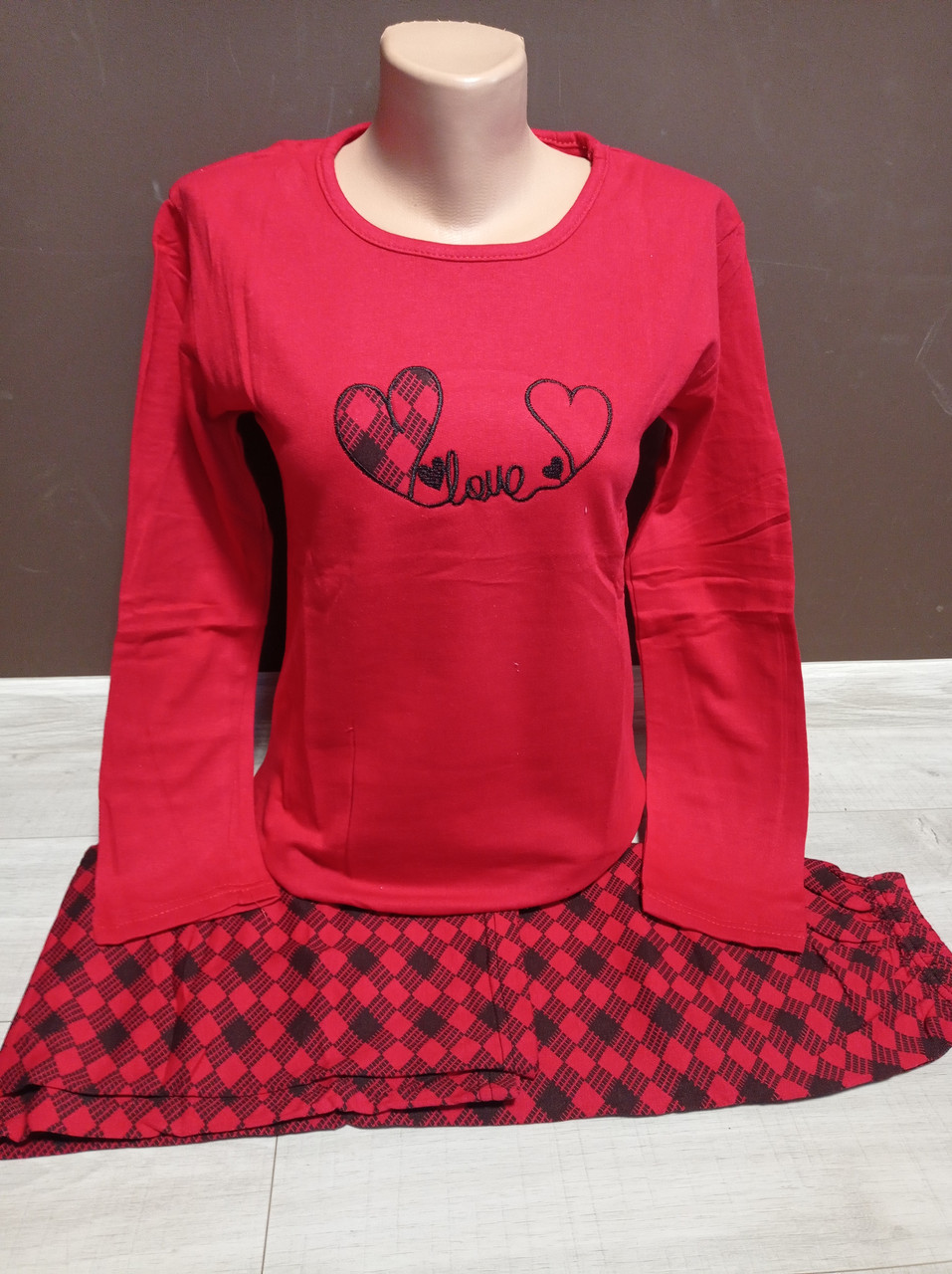 Комплект для сну дитяча піжама утеплена на дівчину підлітка Улюблена Туреччина 14-18 років червона штані реглан червона з начосом