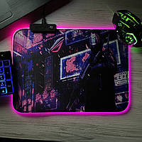 Светодиодный геймерский коврик для компьютерной мыши RGB-01 Cyberpunk ROG 35х25 с RGB подсветкой и режимами