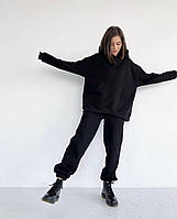 Спортивный костюм женский трёхнитка на флисе черный 42/44