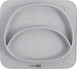 Силіконова тарілка дитяча FreeON Bear, сірий