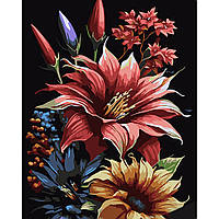 Картины по номерам цветы 40х50 Роспись по номерам Эксклюзивный букет на черном холсте Strateg AH1042