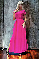 Довга сукня в яскраво рожевому кольорі із тканини креп-жатка. Розміри від 44 до 58