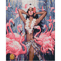 Алмазная картина Strateg ПРЕМИУМ Девушка с фламинго размером 40х50 см (L-232)