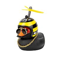 Черная автомобильная утка в шлеме "Пчелка Bee" с пропеллером, цепочкой и очками