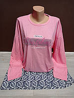 Пижама женская Турция Асма Листики батал 50-58 размеры 100% хлопок кофта и штаны розовая