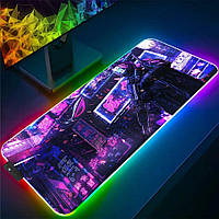 Большой светящийся коврик для компьютерной мыши и клавиатуры Cyberpunk 80х30х4 со светодиодной RGB подсветкой
