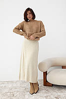 Женская юбка миди в широкий рубчик - бежевый цвет, L (есть размеры)