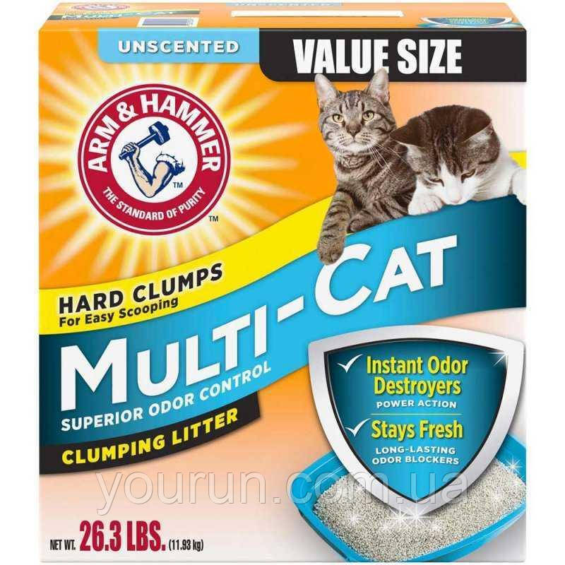 Arm&Hammer Multi Сat Unscented Clumping Litter-Наповнювач для котячого туалету, що комкується, без аромату 9.07 кг, фото 1