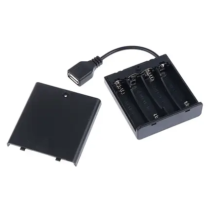 Акумуляторний/батарейний відсік на 4 х АА з кришкою і USB-мама, фото 1
