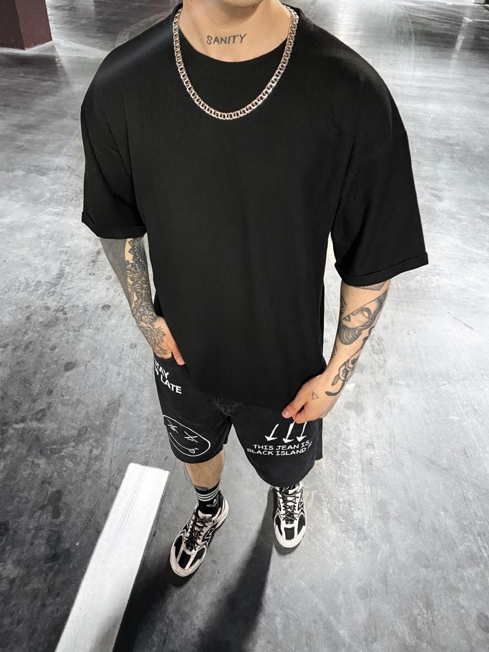 Футболка чоловіча чорна базова повсякденна оверсайз Oversize, фото 1