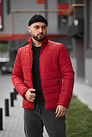 Зручна червона чоловіча стьобана куртка з плащівки на весну й осінь, практична червона чоловіча куртка