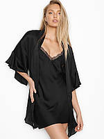 Женский сатиновый халат Victoria's Secret Satin Flounce Robe M/L черный