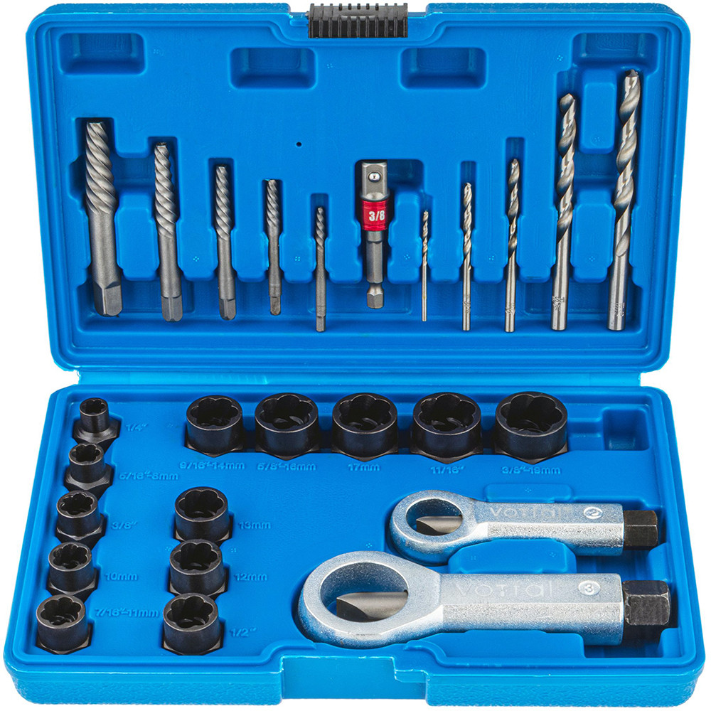 Набір для відкручування пошкоджених гайок і шпильок з гайколомами та екстракторами 26 ел. Vorfal V06089, фото 1